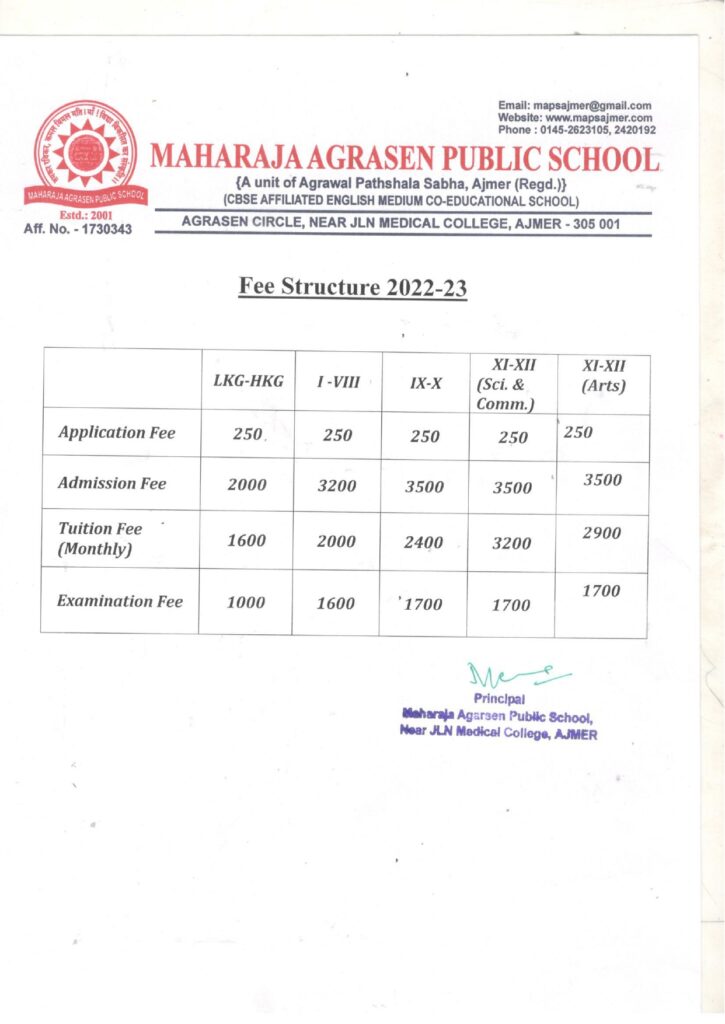 fee-structure-maharaja-agrasen-public-school-ajmer